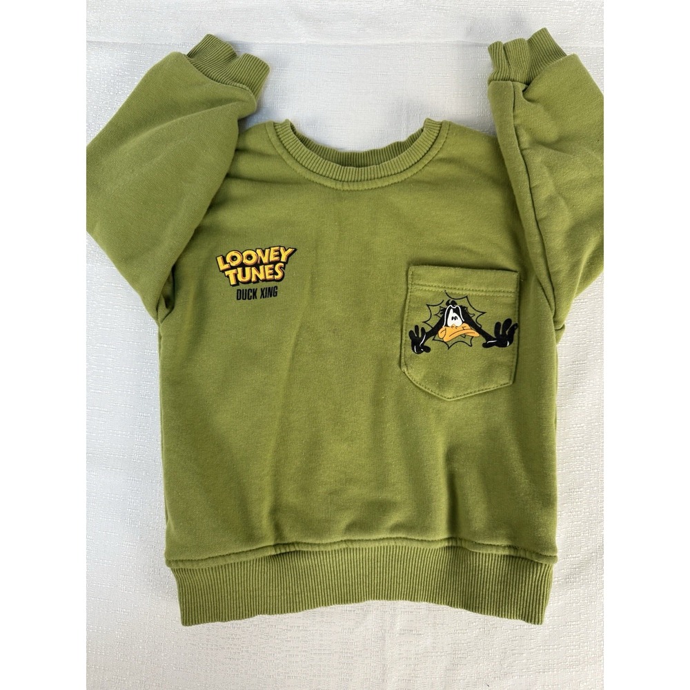 Zara x Disney Looney Tunes Dafy Duck Crew Sweatshirt Baby 2-3 Months Green